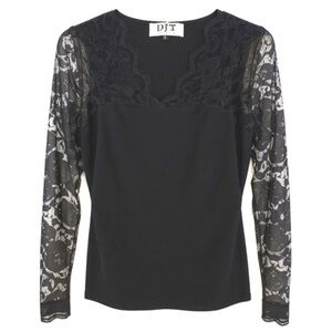 NWOT DJT Black Lace V-Neck Blouse Top